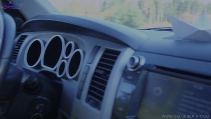 Рыжая шлюшка (ОНО) на свежем воздухе трахает свою манду в машине